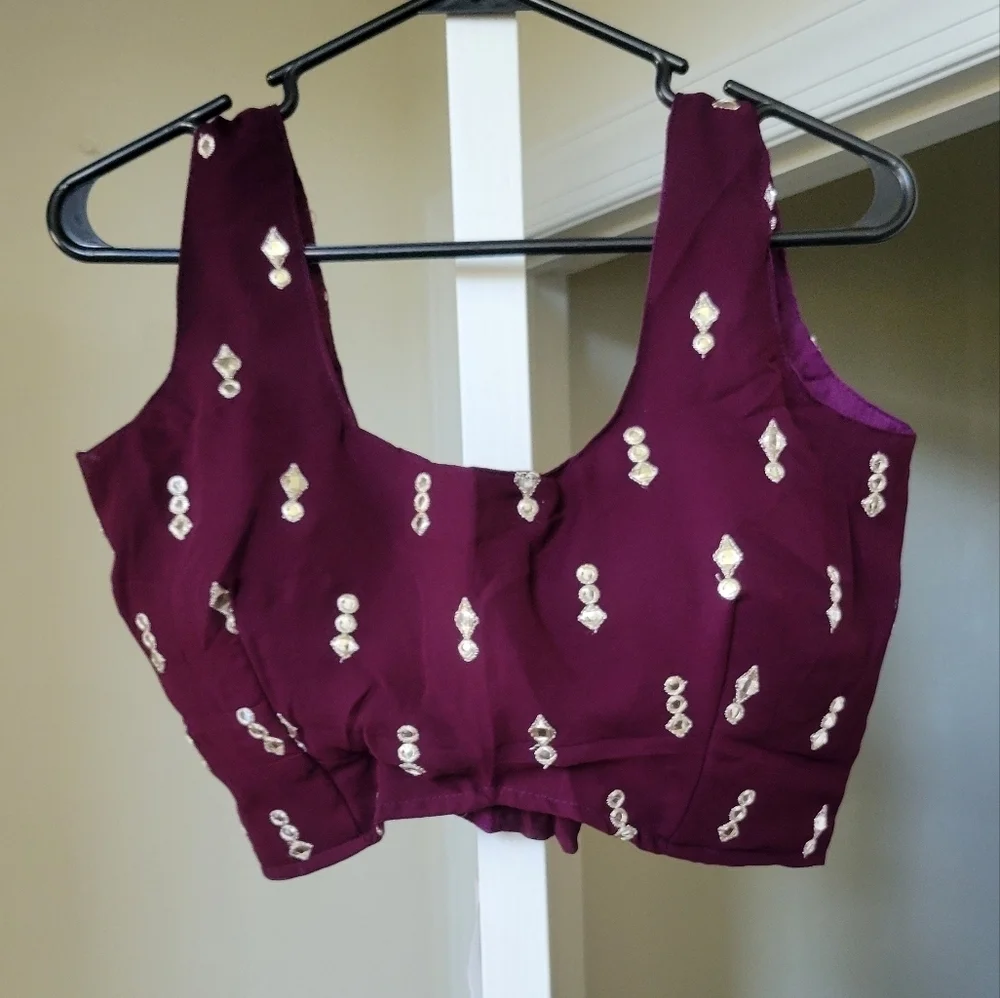 Wine/Maroon/Purple Sequin Zari Embroidery Work Lehenga Choli - Picture 6 of 7